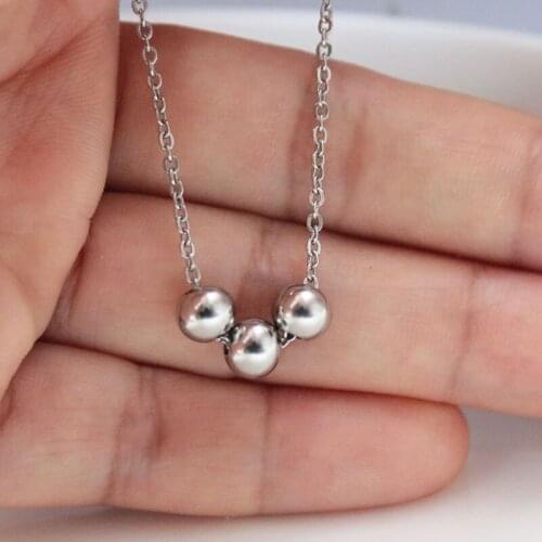 1pc Steel Gold Black Bead Stainless Steel Beads Pendant Necklace Simple Charms Choker Necklaces Women Girls Fashion Jewelry