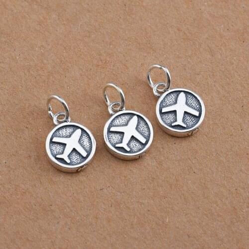 100% 925 Silver Plane Charm 925 Sterling Silver Small Bracelet airplane Good luck Charm Pendant DIY Jewelry