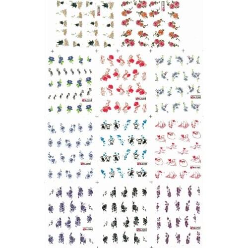 11 PACKS/LOT UPRETTEGO NAIL ART BEAUTY WATER DECAL SLIDER NAIL STICKER FLOWER BLACK BUTTERFLY MUSK ROSE PERIWINKLE BLE256-266