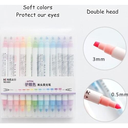 12pcs/lot Kawaii Double Head Fluorescent Pen Graffiti Highligther Marker Pen School Office Stationery