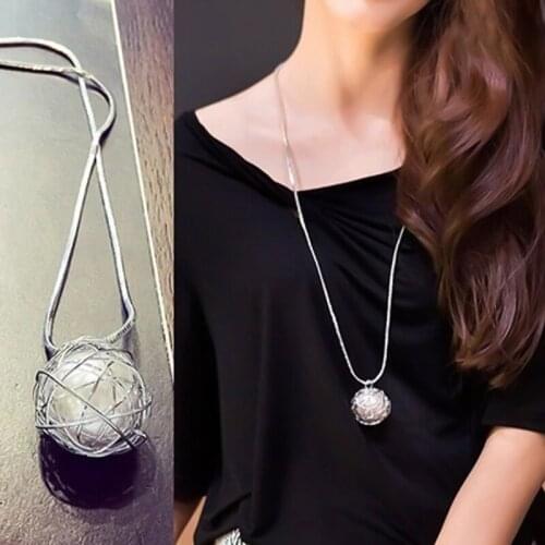 2019 Fashion Women Pearl Pendant Necklace With Silver Wire Birds Nest Surrounded Sweater Long Chain Necklace Women Jewelry