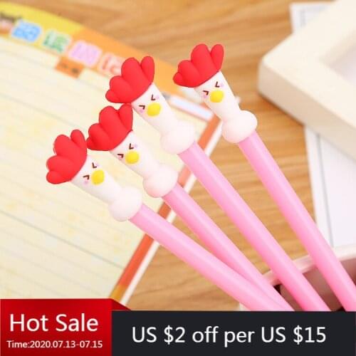 40 pcs Creative Silica Gel Red-Headed Rooster Neutral Pen Lovely Cartoon Student Water-based Office Signature Pen
