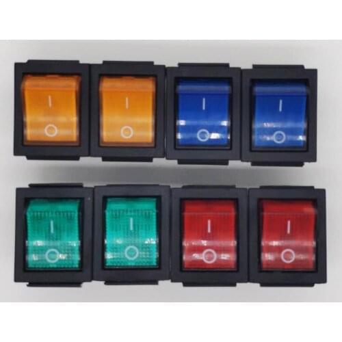 5PCS KCD4-202 DPST boat rocker switch power switch 4 feet with red green blue yellow light 31x25mm 20A 125VAC 16A 250VAC