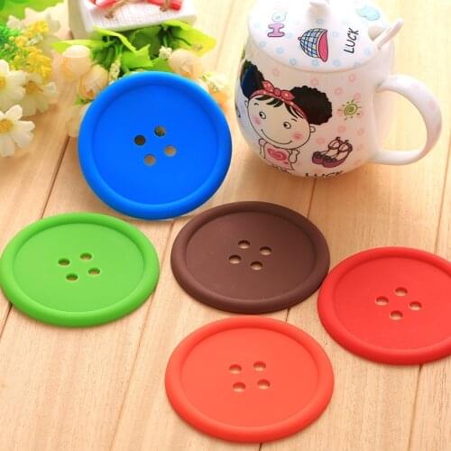 5pcs/set Round Heat Resistant Silicone Mat Drink Cup Coasters Non-slip Pot Holder Table Placemat Cute Button Coasters Cup Mat