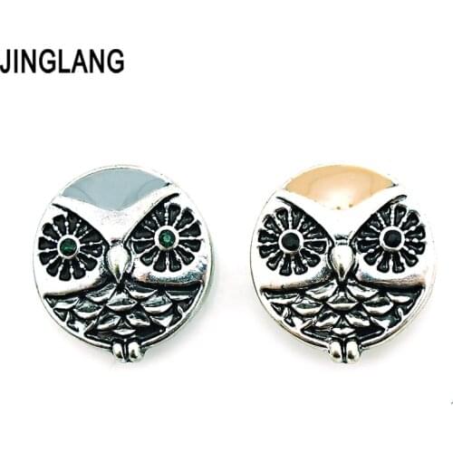 Promotion! High Quality Fashion Owl Interchangeable 2 Style Metal Face Ginger Snap Button for Bracelet Accessories