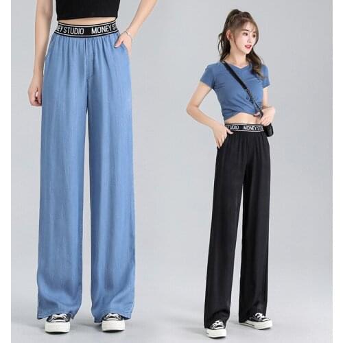 Womens Pants Summer Traf Casual Thin High Waist Tencel Harajuku Womens Pants Drape Loose And Thin Ice Silk Pants For Women
