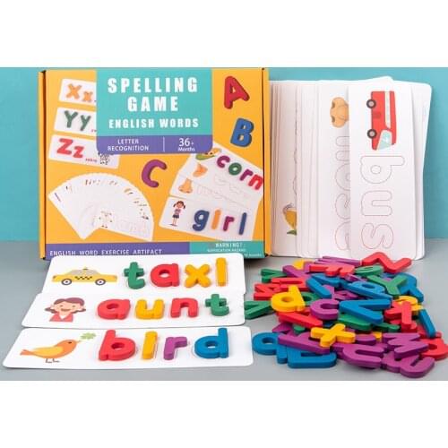 New Spelling Word Game Childrens Fun Wooden Teaching Aids 26 English Letters Early Education Cognitive Spelling Practice Toys
