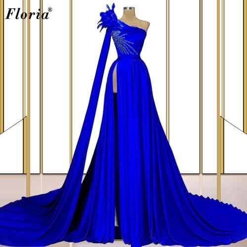 Elegant Royal Blue Evening Dresses Long One Shoulder Evening Gowns For Women 2021 Vintage Dubai Celebrity Dresses вечерние плать