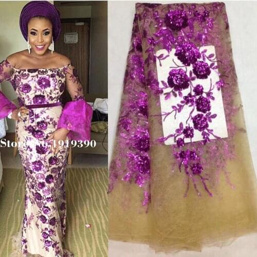 Royal Blue Upscale Style Sequins Lace Fabric Sequined Embroidered Guipure Net Lace African Wedding Dresses Sewing Mesh Material