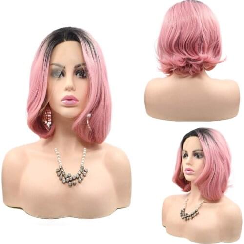 Hot Sale Short Bob Pink Lace Front Wigs for Black Women Straight Wave Synthetic Wig Half Hand Tied High Temperature Fiber Hair