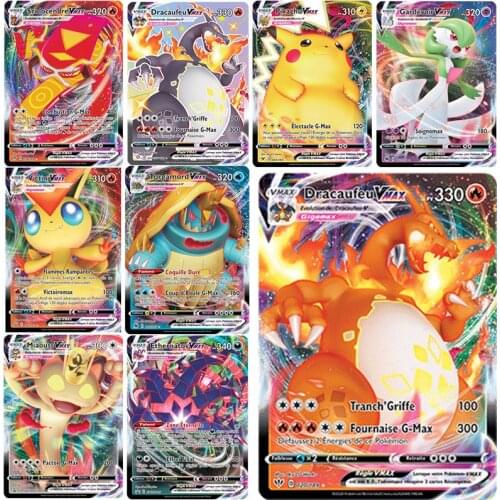 100PCS Pokemon French Cards Charizard Pikachu Dracaufeu Salarsen VMAX Drattak Victini Torgamord Collection Game Trading Card Toy