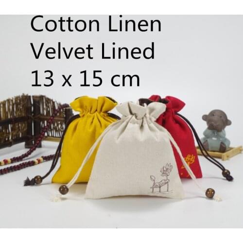 Thicken Linen Velvet Pouches for Jewelry Travel Pouch Trinket Drawstring Gift Packaging Bags Cloth Tea Cup Storage Bag 2pcs/lot