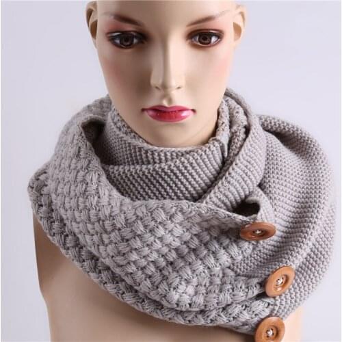 Fashion Scarf Winter Women Solid Color Collar Neck 2021 New 3 Buttons Knitting Ring Scarf Infinity Scarves Women