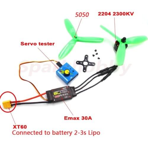 SPARKHOBBY 2204 2300KV Motor EMAX BLHeli 30A ESC 3CH Multi Servo Tester Server Test 5050 Propeller XT60 T Plug RC Toy Fan DIY