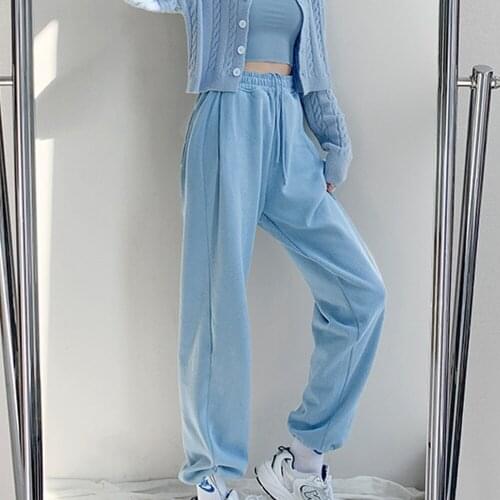 Soft Comfort Women Pants 2021 New Autumn Pants Korean Style High Waist Casual Woman Drawstring Ins Long Trousers Female Capris
