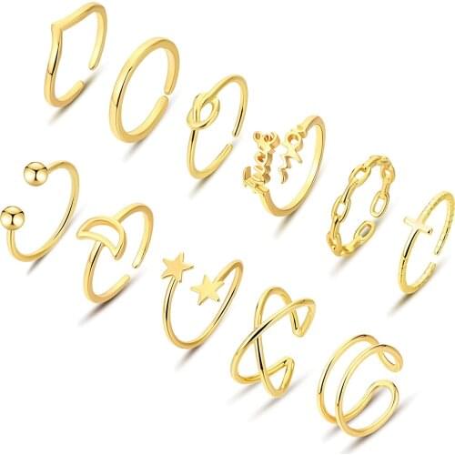 Stainless Steel Adjustable Set Rings for Women 11 Different Styles of Rings Women and Men Stackable Rings Summer Beach Jewelry