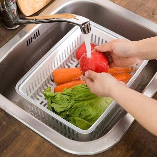 New Fruit And Vegetable Storage Organizer Plastic Large Capacity Storage Basket Refrigerator Storage Box Kitchen Drain Basket