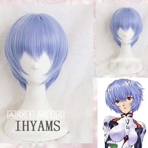 EVA Ayanami Rei Wigs Short Light Blue Heat Resistant Synthetic Hair Perucas Cosplay Wig + Wig Cap
