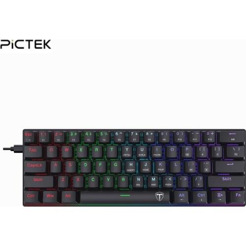 PICTEK PC356 60% Wired Mechanical Gaming Keyboard LED Rainbow Customization Backlit Ergonomic Keyboards for PC FPS Gamers