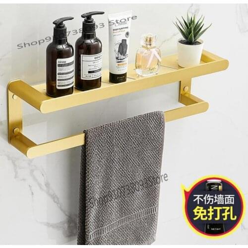Bathroom Shelf Wall Hanging All Aluminum Bathroom Washing Table Shower Room Storage Rack Bathroom Mirror Front Frame Drawing Gol