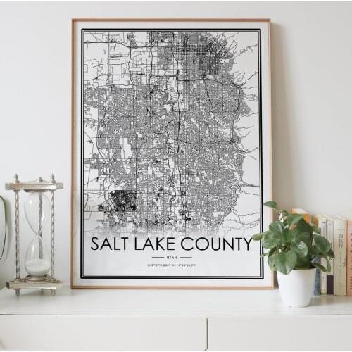 SALT LAKE county Utah UT usa city map Nordic Living Room Decoration Canvas Poster Modern Home Decor Art Print Painting