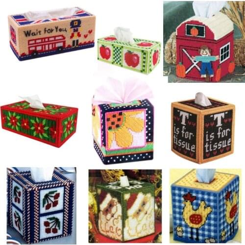 3D Cross-Stitch Rectangular tissue box DIY handwork kit homework Needlework Has been cut Z1