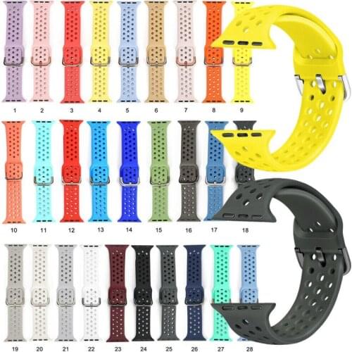 Breathable Silicone Sport Band For iWatch 38mm 42mm 44mm 40mm Wristband Belt for Apple Watch Series 5 4 3 2 1 Replacement Straps