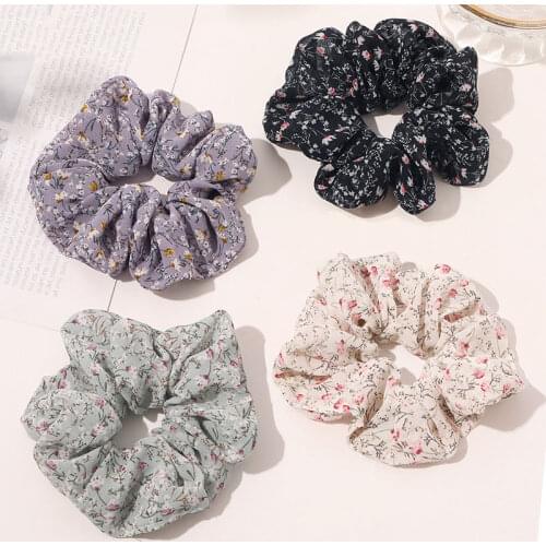 Sweet Chiffon Floral Print Scrunchie Hair Ties Women Girls Vintage Hair Rope Rubber Band Printing Elastic Hair Bands Accessories