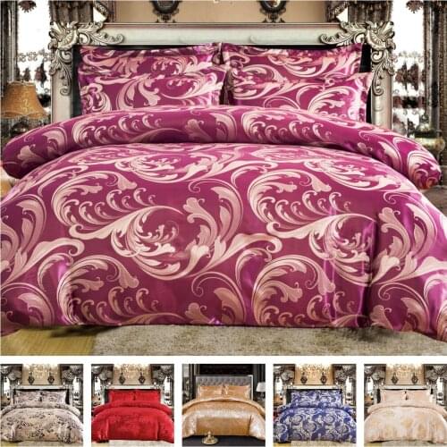 Luxury 2 or 3pcs Bedding Set Satin Jacquard Duvet Cover Sets with Zipper Closure 1 Quilt Cover + 1/2 Pillowcases US/EU/AU Size