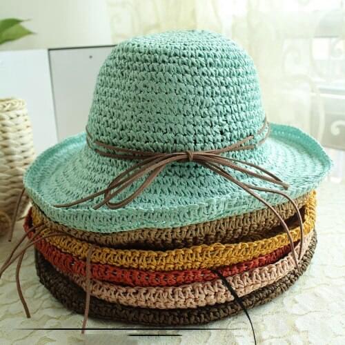 Summer Casual Women Straw Beach Hat Female Girls Wide Brim Bucket Sunbonnet Caps SDDS013