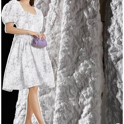 Siiboo embossed cream white jacquard fabric 3D rock pattern vivid for women balloon dress skirt tissu tejido sp6512