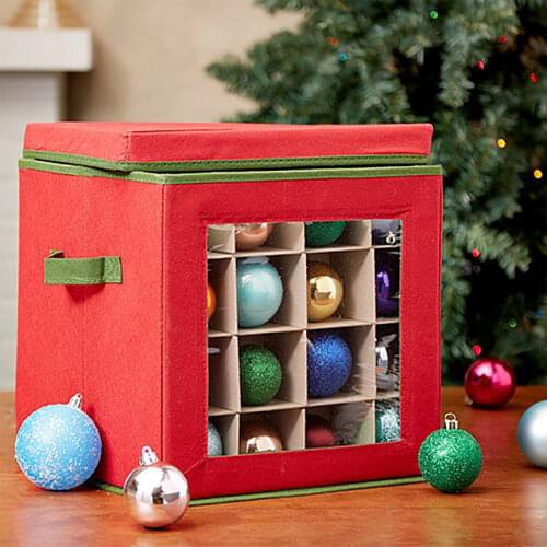 27/40 Grids Foldable Christmas Ornament Storage Box Folding Waterproof Non-woven Christmas Ball Storage Box With Removable Lid