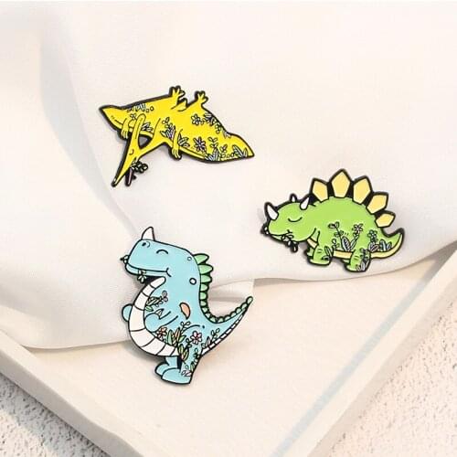 XCMRYSP Cute Little Dinosaurs Badge Brooch Green Yellow Blue Monsters Metal Enamel Lapel Pin Backpack Clothes Fashion Gift