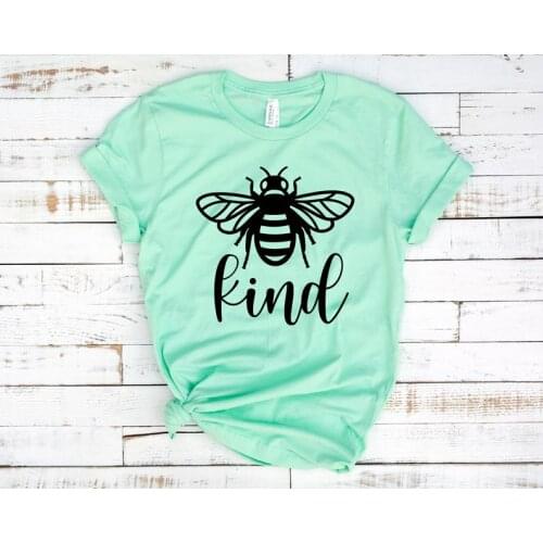 Bee Kind T-Shirt Love bee pattern Inspirational Positive Quote Mom Graphic Tee 100%Cotton Women Fashion O Neck Sleeve Top Tees