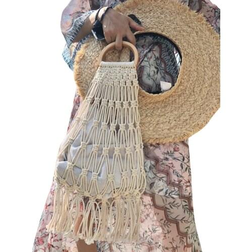 Female Handbag Large Capacity Solid Tassel Beach Bag with Inner Pocket Straw Bag Witghout Hollow Ourt Lassel Handbag