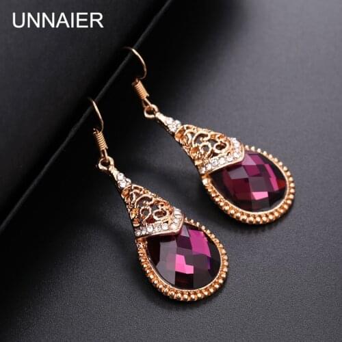 Retro palace temperament Water drop Austrian rhinestones earring Female Fuchsia earring Hypoallergenic earrings