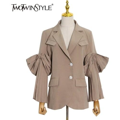 TWOTWINSTYLE Elegant Solid Patchwork Female Blazer Notched Long Sleeve Korean Fashion Womens Blazers 2021 Autumn Clothing New