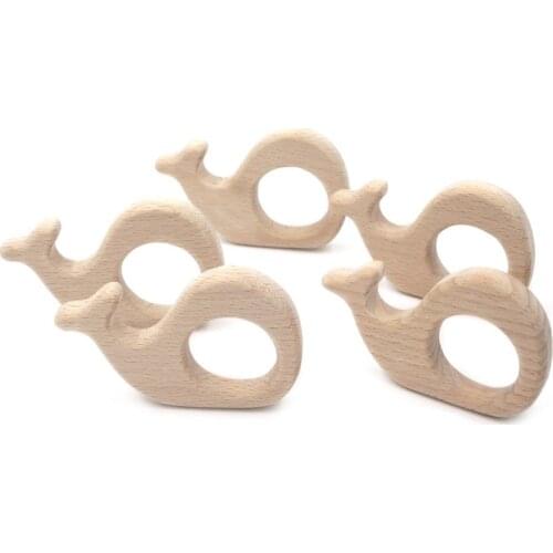 BPA FREE Natural Beech Wood Teethers Cartoon Whale Wooden Baby Teether Safe Toddler Kids Teething Toys, Newborn Baby Chew Toys