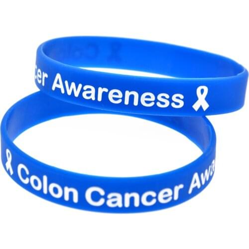 OBH 1PC Colon Cancer Awareness Silicone Wristband Debossed Logo Black and Blue