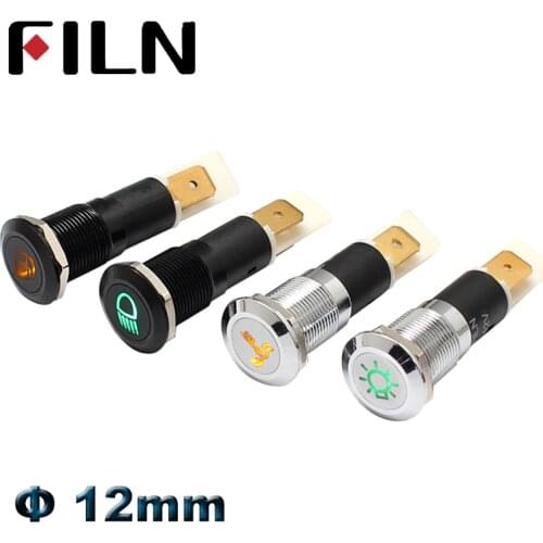 12mm waterproof metal led indicator light with car boat dashboard warning symbol led 12v 24v pilot lamp signal lamp