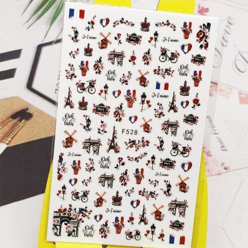 3D Nail Sticker Decals Flowers Eiffel Tower Design Nail Art Decorations Stickers Sliders Manicure Accessories Nails Decoraciones