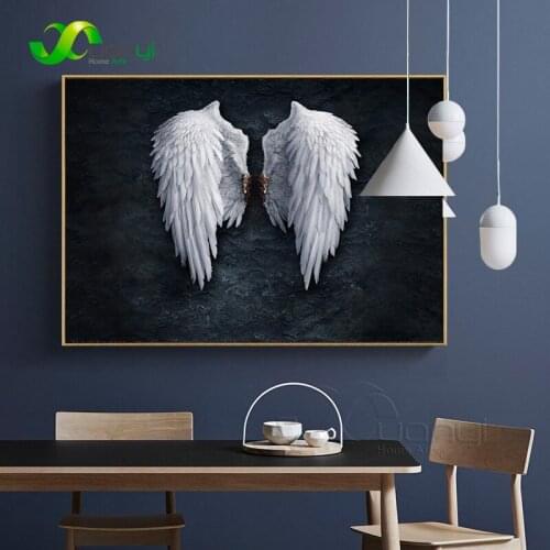 Anime Angel Wings Wall Art Canvas Prints Angel Feather Ground Wings Creative Paintings On The Wall Picture For Living Room Decor