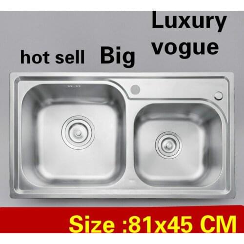Free shipping Apartment luxury large kitchen double groove sink durable 304 stainless steel hot sell 81x45 CM