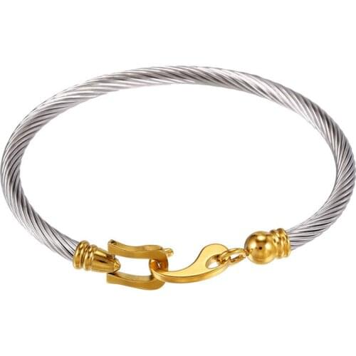 1pcs stainless steel bangle copper bead connected double buckle interlocked charm unisex bracelet for women men wedding gift