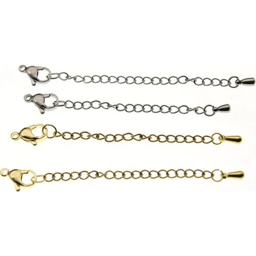 5pcs/lot Stainless Steel Extension End Chain DIY Bracelet Necklace Tail Chain Lobster Clasp Extender Chains For Jewelry Making