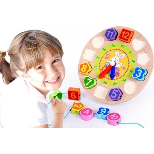 Baby Preschool Toys Intellectual development education toys for baby Blocks Wooden digital animal clock