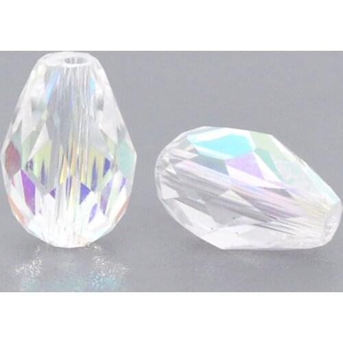 DoreenBeads Glass Loose Beads Teardrop Transparent AB Color AB Color Faceted About 11mmx8mm,Hole: Approx 1mm,7 Pieces