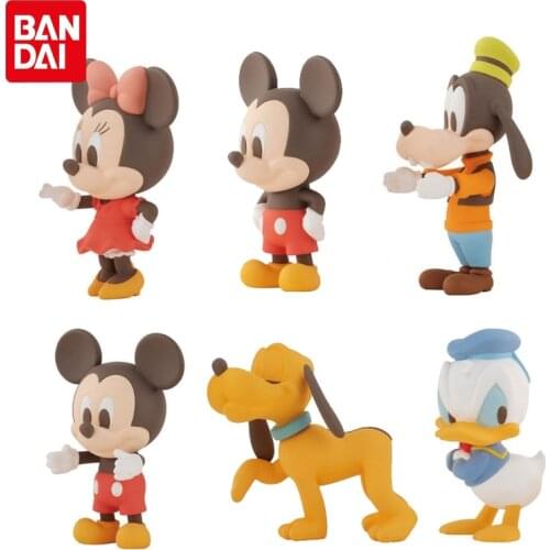 Bandai Genuine Gacha Disney Friends Line up Dolls Minnie Mouse Mickey Mouse Goofy Donald Duck Pluto Anime Action Figure Toys