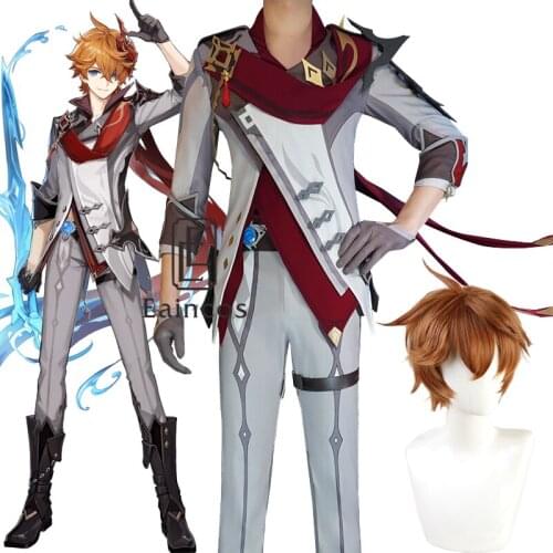 Genshin Impact Tartaglia Cosplay Costume Game Suit Tartaglia Wigs Mask Anime Uniform Halloween Party Outfit Men Costumes