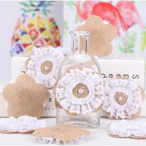 Handmade Artificial Burlap Flowers Jute Craft Rustic Vintage Wedding Party Supplies Christmas Decoration Flower DIY Ornament